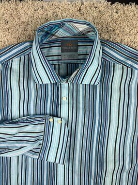 Thomas Dean Shirt Long Sleeve Size XL Button Up Mens Blue Purple Striped